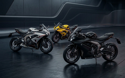 Daytona 660 in allen drei Farbvarianten aufgestellt. Farben: gelb, grau, schwarz