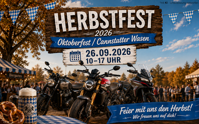 Herbstfest 2026 im Motto Oktoberfest. Aufstellung von Motorrädern verschiedenen Hersteller mit Elementen die das Oktoberfest wiederspiegeln.