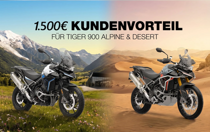 Jetzt 1.500 € Kundenvorteil auf die Tiger 900 Alpine & Desert!